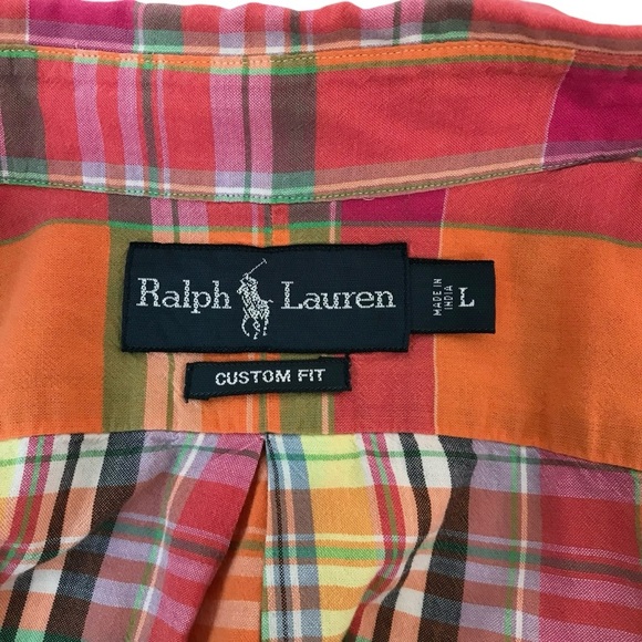 Ralph Lauren Shirt Mens Large Plaid Custom Fit Short Sleeve Button Down Preppy - Picture 4 of 6